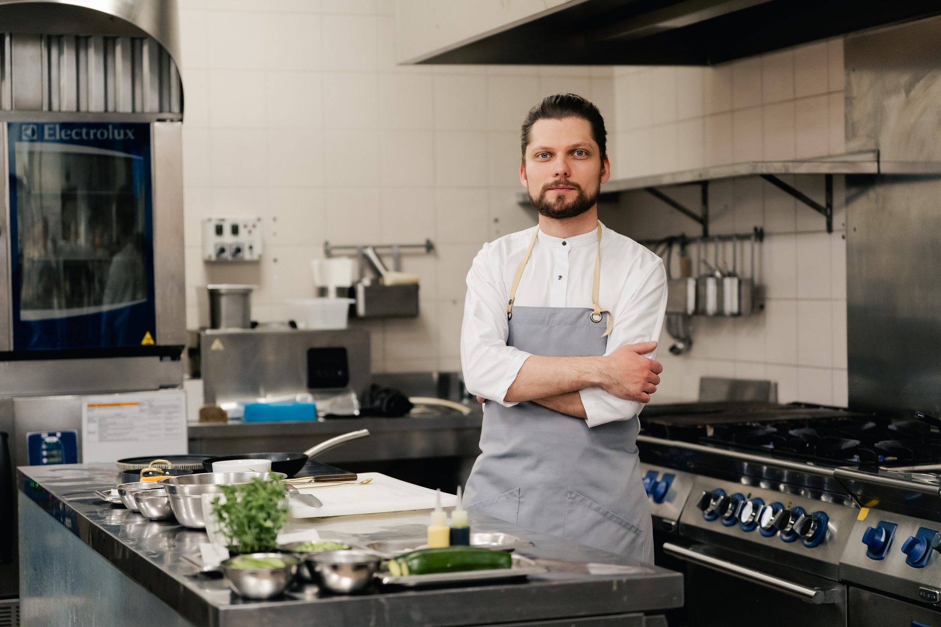 The chef of the Donatela restaurant in the kitchen