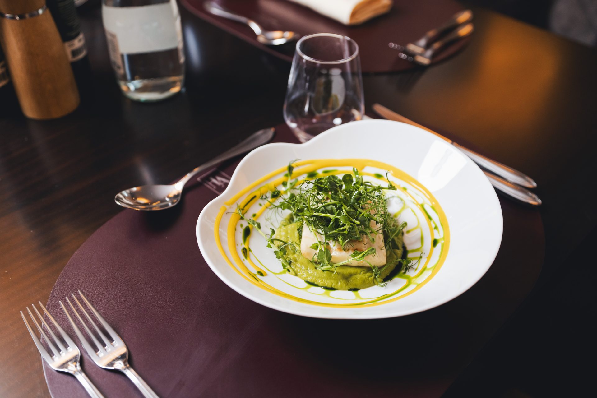 White fish with green sauce